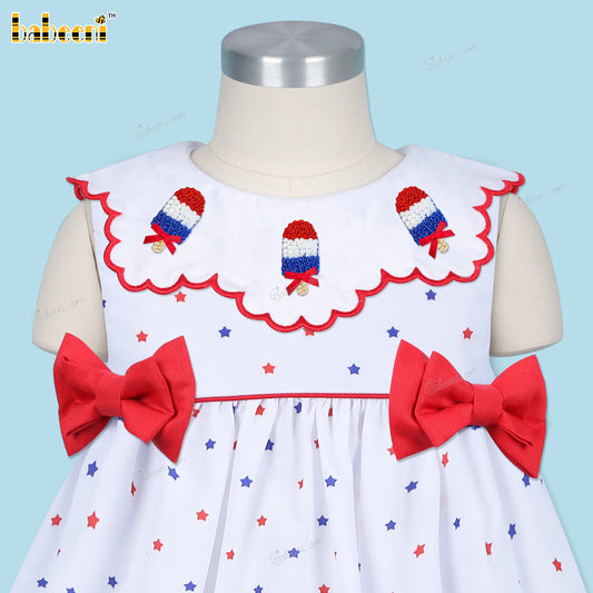 Girl Dress In White Ice Cream Embroidered - DR3995