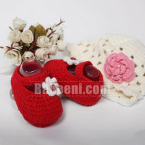 Red Crochet Shoes  Ribbon for Little Baby- CAS 08