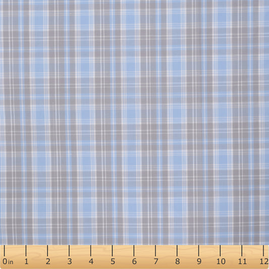 M81- Baby blue, grey, white plaid fabric