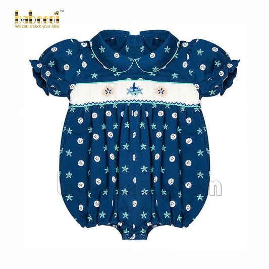 Boy bubble with embroidered navy starfish - DR 3036