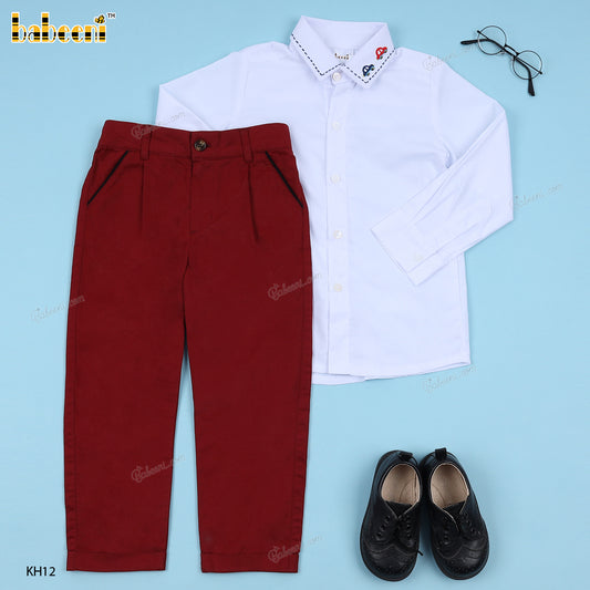 Hand Embroidery Cars Shirt and Red Pant For Boy - BC1118