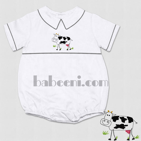 Dairy cow embroidery and french knot bubble for boys - BC 469