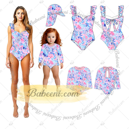 1-pieces Curtain string swimsuit For Lady Blue and Purple Spring-Summer pattern - DR4213