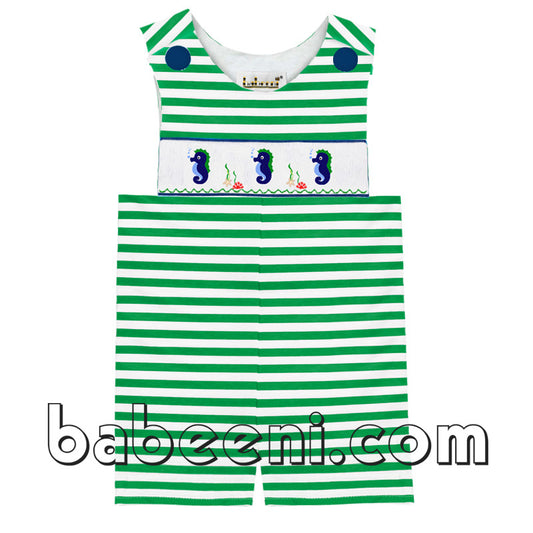 Seahorses smocked shortall for boys - KN110