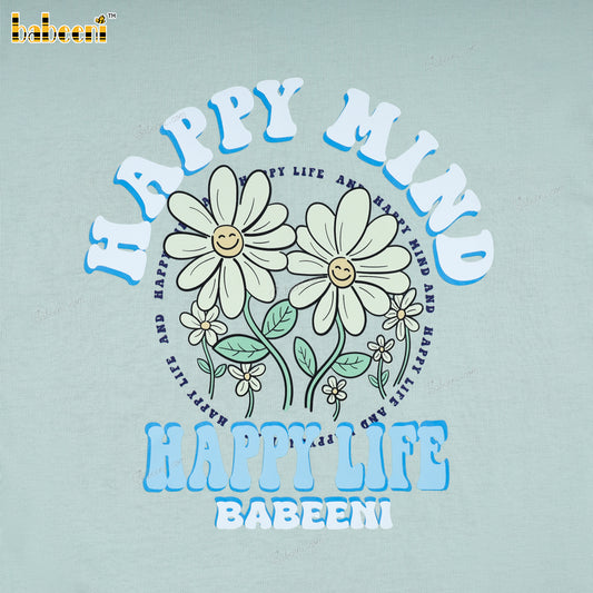 Girl T-shirt In Mint Green And Flowers - DR3900