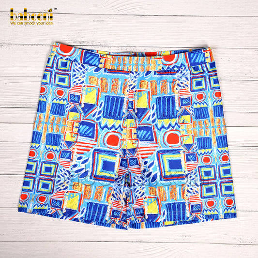 Nice colorful mosaic boy swim shorts for daddy-FWD 07