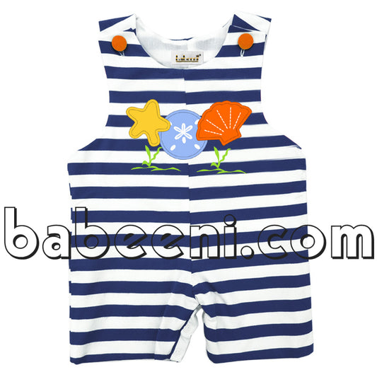 Lovely check shell applique shortalls for little boys - KN 147