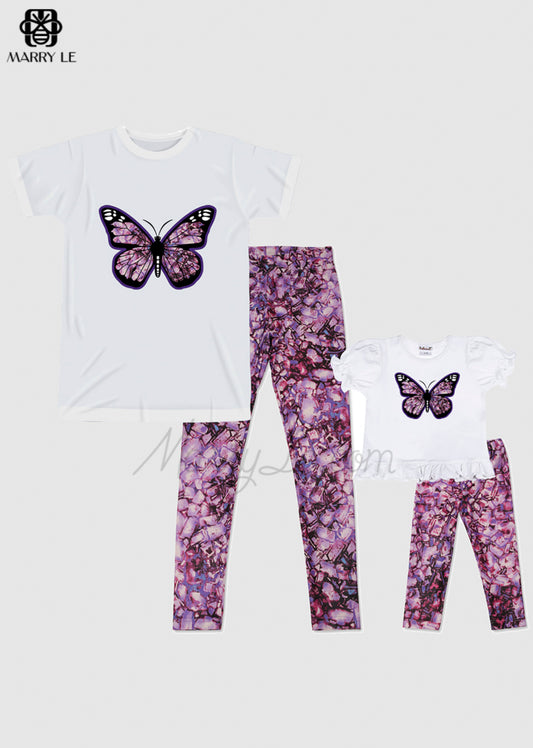 ELEGANT BUTTERFLY MOM GIRL PURPLE OUTFIT - MD181