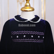 Lovely purple velvet smocked dress - DR 2807