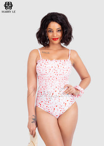 PINK SHIRRED SMOCKED ONE PIECE SWIMWEAR - MD52