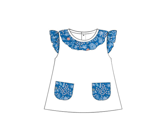 teal blue floral dress for baby girls - DR 2818