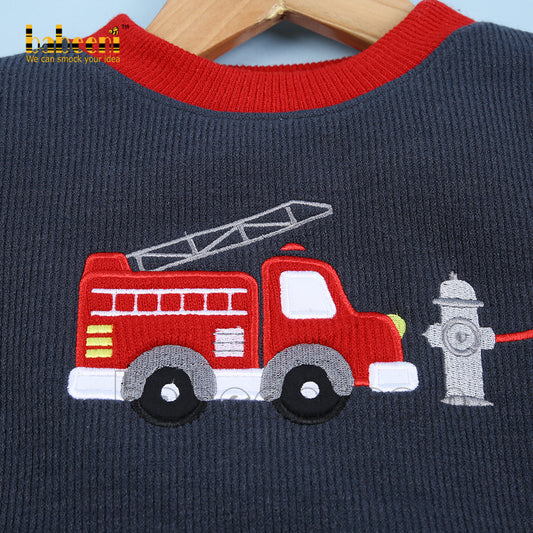 Fire Truck applique children cardigan - ST 089