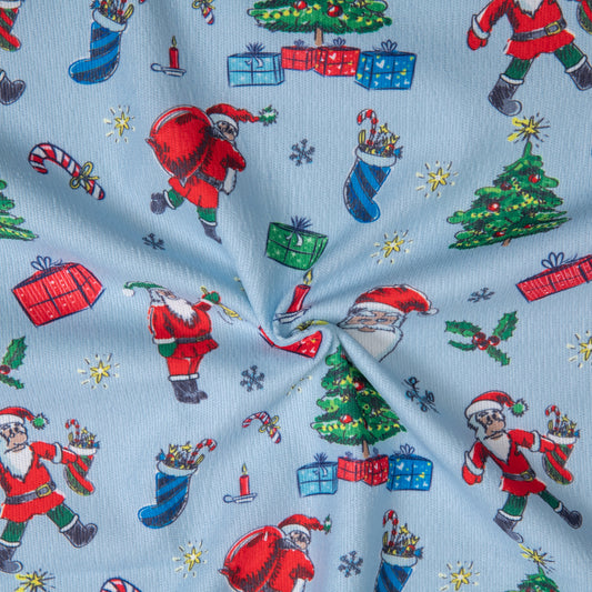 N51-Santa Claus, Christmas tree on Blue Corduroy printed 4.0