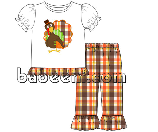 Nice turkey applique girl outfit - DR 2515