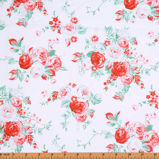 F120- Red camellia woven printing 4.0