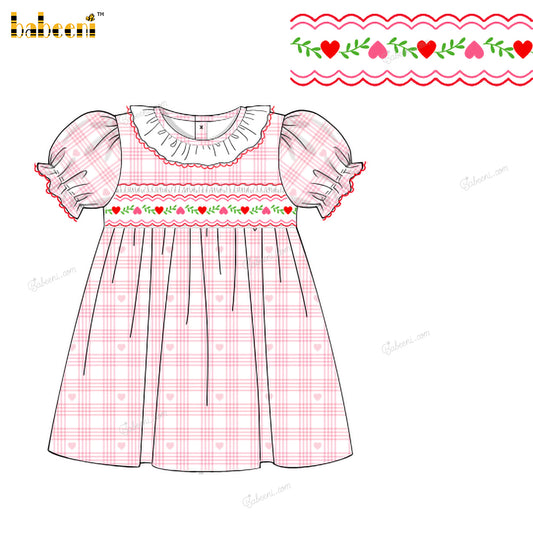 Girl Hand Smocked Dress Tiny Heart Dress In Pink - DR3849