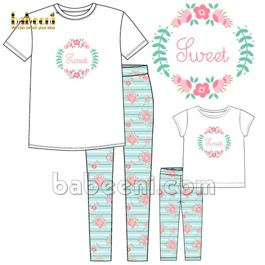 Nice mommy and little girl floral embroidered clothing set -  MM 78