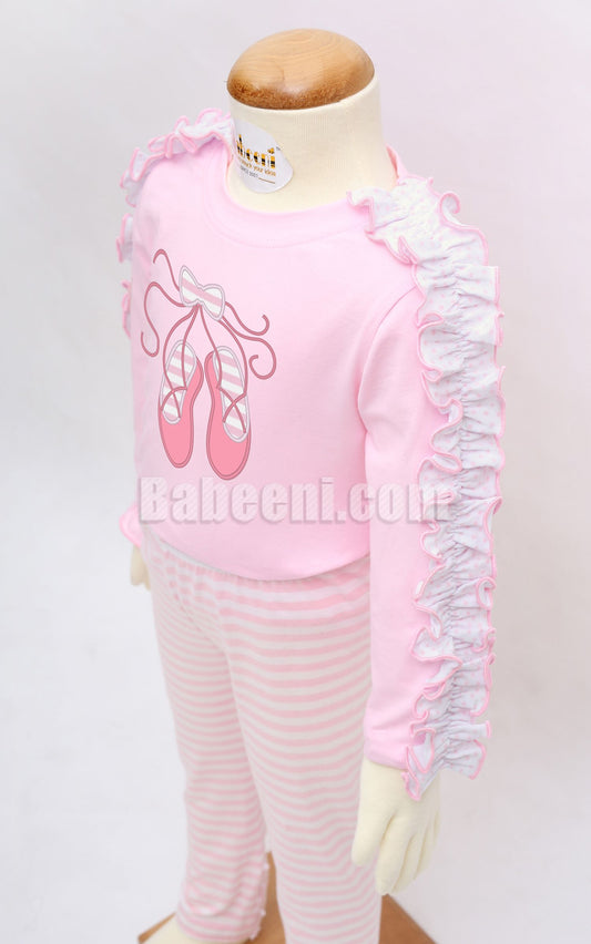 Adorable pink girl slipper applique loungewear - DR 2856