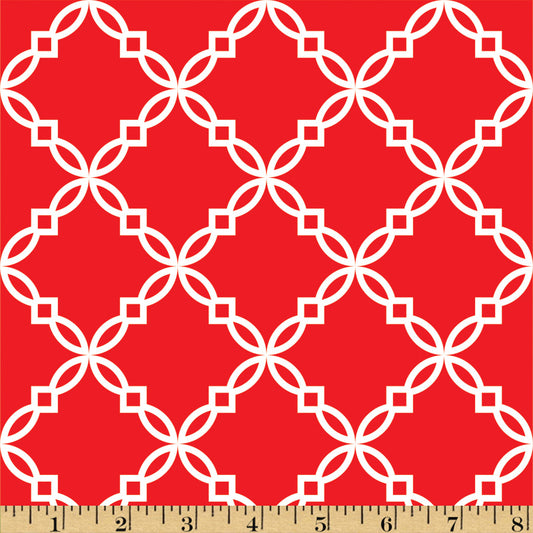 K55.0  - Red fancy quatrefoil printed knit - add $0.5 extra for each item for this fabric