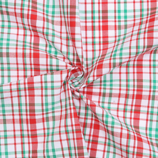 M96- Red, green small plaid fabric (100% cotton)