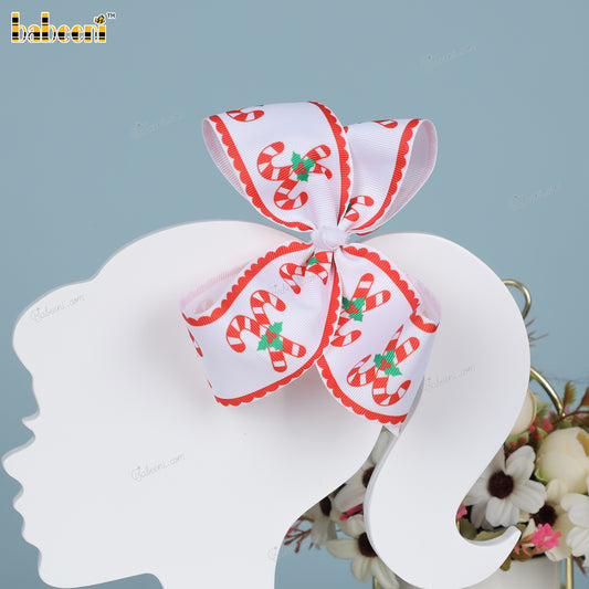 Beautiful Christmas theme pattern grosgrain ribbon girls bow in red and white - HB 144