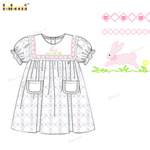 Girl Hand Smocked White Dress With Pink Bunny - DR3825