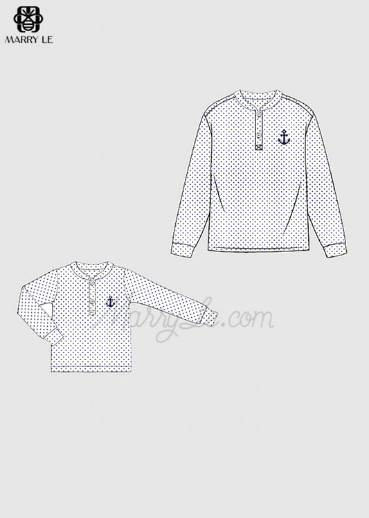 ANCHOR EMBROIDERY DADDY AND BOY LONG SLEEVES SHIRT - MD405