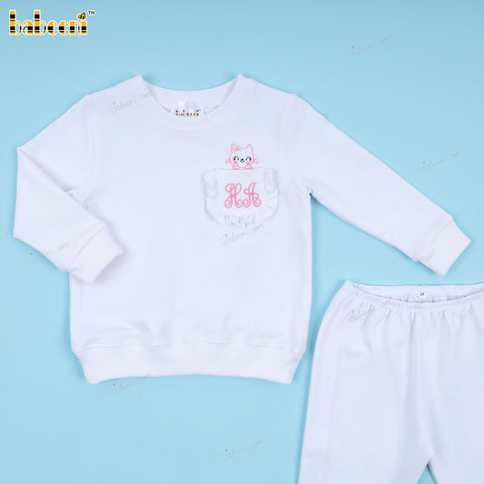 Girl Outfit In White With Custom Name Embroidered - DR3903