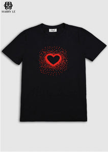 HEART EMBROIDERED BLACK T-SHIRT FOR WOMEN - MD121