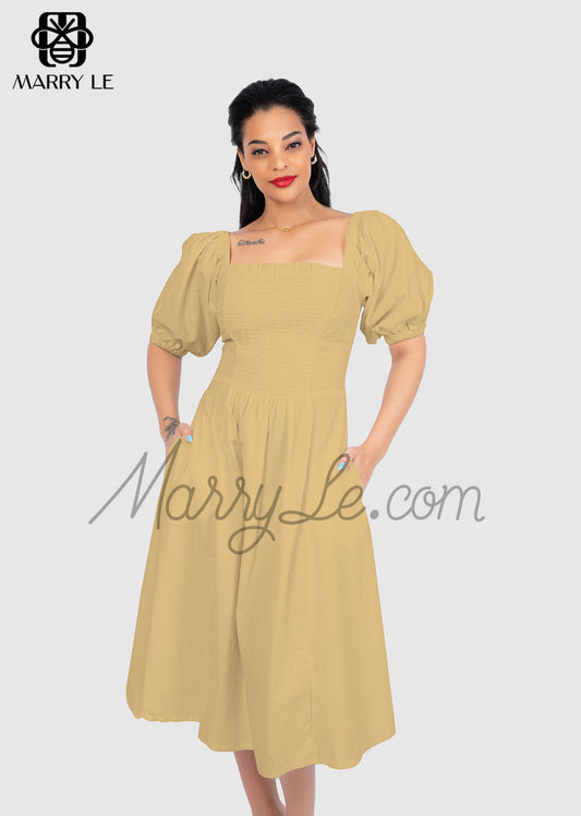 ELEGANT GRANOLA YELLOW TRAPEZOID COLLAR DRESS - MD338