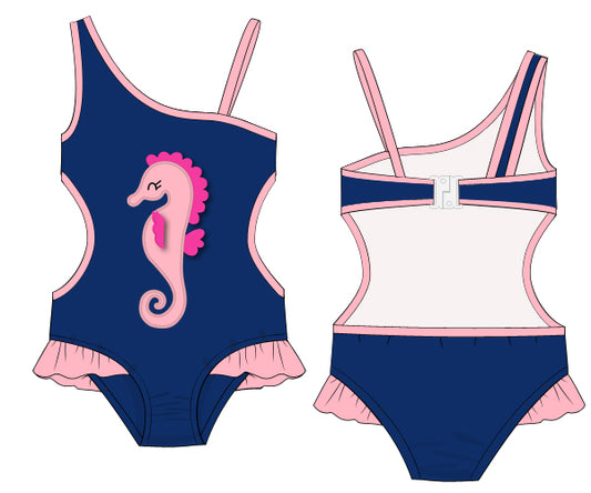 Seahorse appliqued swimwear for baby girl - SW 419