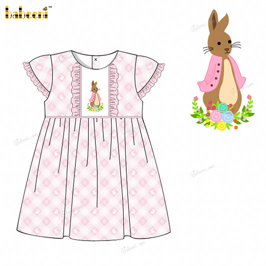 Girl Dress Hand Embroidered Bunny In Pink - DR3839