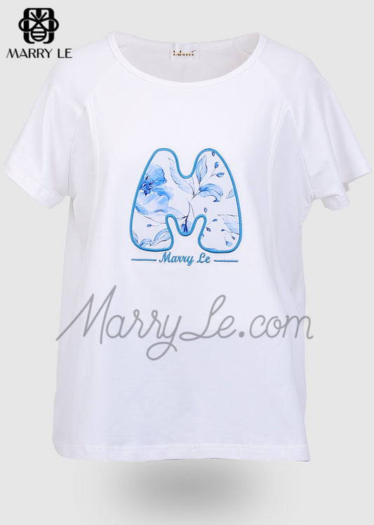 LETTER GRAPHIC BLUE FLORAL APPLIQUE NURSING TSHIRT - MD522