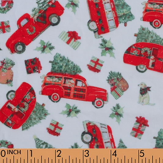 K148- Christmas car printed 4.0 knit fabric