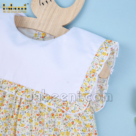 Pretty yellow floral printed baby dress - DR 3322