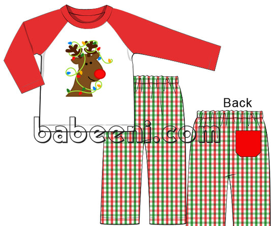 Nice reindeer applique clothing set for boy - BC 740