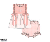 K299- pale peach gingham knit printing 4.0