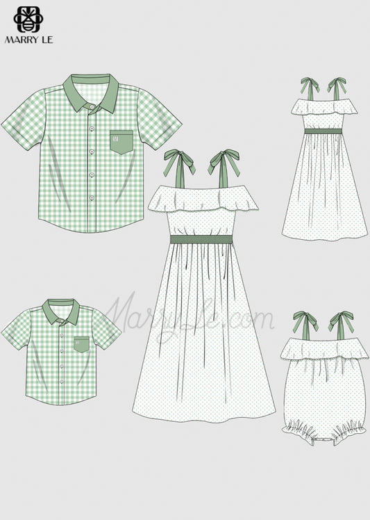 FAMILY MATCHING STRAP MIDI DRESSES AND BUTTON FRONT SHIRTS SETS - MD459