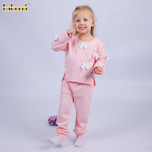 Beautiful girl fleece set with three bows on the body - DR4084