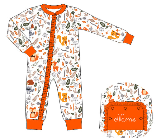 K371- Fox, deer in fall leaves knit printing 4.0