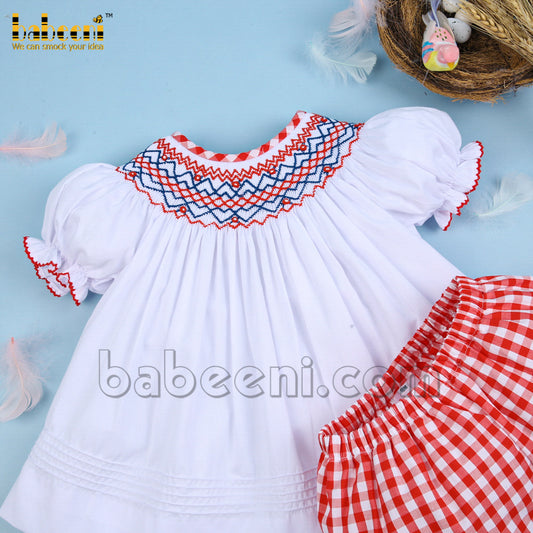 Elegant navy geometric smocking girl clothing - DR 3324