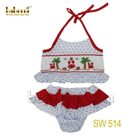 Beach hand smocked bikini for girl -  SW 514