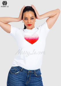 HEART WHITE T-SHIRT FOR WOMEN-MD124