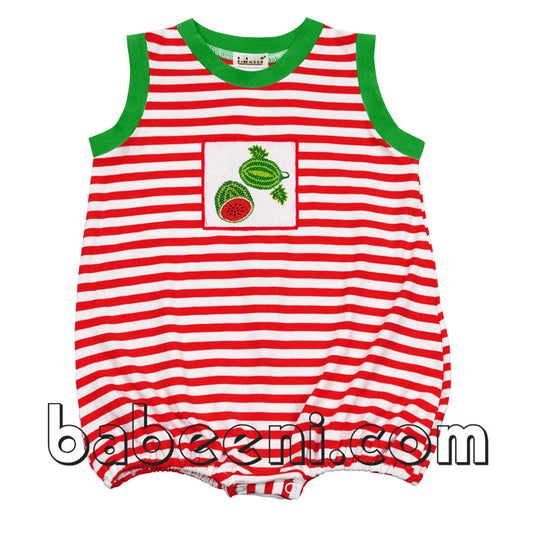 Smocked knit boy bubble with watermelon smocked pattern -  KN96