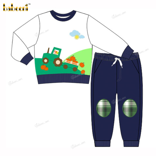 Boy Outfit Long Sleeve Embroidered Thanksgiving Theme - BC1290