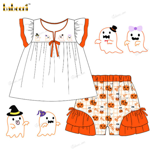 Girl Outfit Cute Ghost Hand Embroidered - DR3990