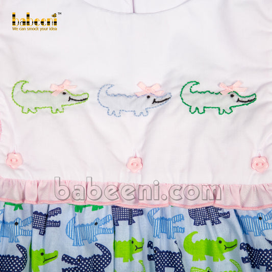 Embroidery crocodile girl bubble with cute ruffle- DR 3117