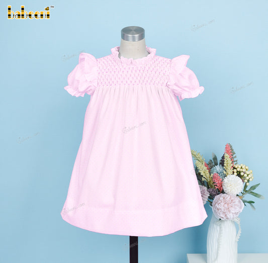 Honeycomb Smocked Dress In Pink On Chest Neck For Girl - DR3697