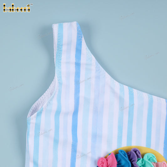 1-pieces One-shoulder open Swimwear For girl Spring-Summer with fish embroidery - DR4215