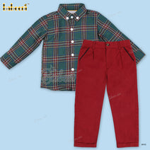 Outfit Green Top And Red Pant For Boy - BC1136